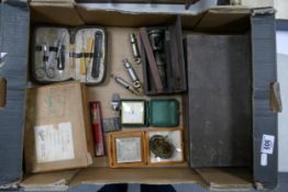 A mixed collection of items to include vintage Whistles, Cased 19th Century Student Microscope,