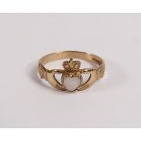 9ct gold Claddagh ring set with heart shaped stone, size P, 1.9g.