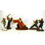 Five Chinese Mud Man Martial Arts Figures, tallest 25cm(5)