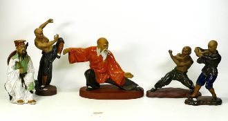 Five Chinese Mud Man Martial Arts Figures, tallest 25cm(5)