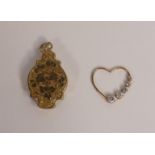 9ct gold heart pendant, 1g and Victorian gold plated pendant. (2)