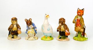 Royal Albert Beatrix Potter figures to include Mr Tod, Johnny town mouse with a bag x 2, Mr Drake