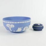 Wedgwood blue Jasperware fruit bowl together with a darker blue trinklet box (2)