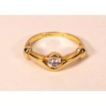 Yellow metal solitaire diamond ring, hallmark worn,size H, 1.8g.