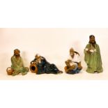 Four Chinese Mud Man Figures including fisherman, seated figures & similar , tallest 19cm (4)