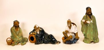 Four Chinese Mud Man Figures including fisherman, seated figures & similar , tallest 19cm (4)