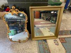 Two gilt framed wall mirrors to include one 20th century rococo example and one overpainted 19th