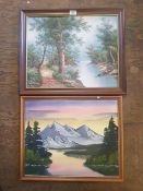 Two framed Oils on Canvas, one forestscape together with one mountain lake scene