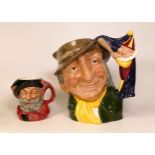 Royal Doulton large character jug Punch and Judy D6590 together with small similar Falstaff face pot