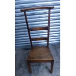 Early 20th century Oak prayer chair 101cm H x 47cm W seat height 35cm