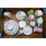 A mixed collection of Shelley china including Clover patterned trio's 7069 patterned milk jug,