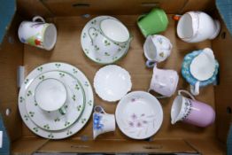 A mixed collection of Shelley china including Clover patterned trio's 7069 patterned milk jug,
