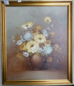 Guilt Framed Oil On board painting of Flowers signed bottom right by 'Wittome'