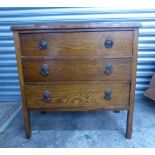 Early 20th Century Oak chest of 3 drawers 77cm W x 78cm H x 41.5 D