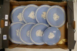 A collection of 8 Wedgwood Blue Jasper Christmas Plates