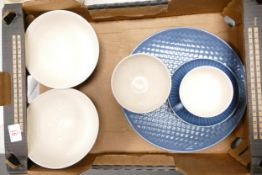 A collection of Wedgwood Weekday Weekend patterned items to include platter, bowls & oversized cup &