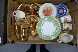 A mixed collection of items to include Wade gold coffee set, Bunnykins mugs, Coalport and Royal