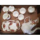 Royal Albert Old Country Roses pattern items to include coffee pot, 6 cups, 6 saucers, sandwich