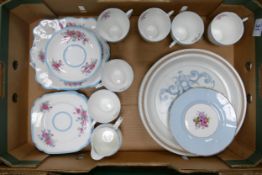 A mixed collection to include Roslin floral Art Deco teaset together with Royal Doulton ironstone