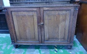 Early 20th century pitch pine 2 door cabinet 110cm W x 79cm H, 36cm D