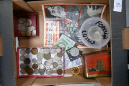 A collection of coins to include shillings, penny and foreign currency together with Souvenir Gordan