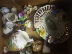 A mixed collection of items to include miniature goss ornaments, posy baskets, small imari style