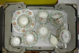 Minton Hatton Hall tea set to include 6 trio's , 1 cup & saucer, cake plate, teapot, milk jug, sugar