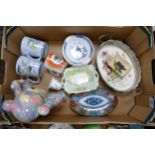 A mixed collection of item to include Spode tankards, Booths Netherlands patterned small bowls,