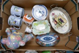 A mixed collection of item to include Spode tankards, Booths Netherlands patterned small bowls,