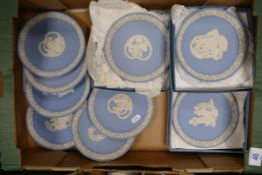 A collection of 9 Wedgwood Blue Jasper Valentine Plates (3 boxed) Plates