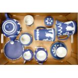 A Collection of Blue & White Adams Jasperware including tea service &, Cup & Saucer Set, jugs etc