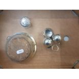 Hallmarked Sterling Silver cruet set, together with a Sterling Silver hinged circular box and a