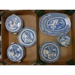 A large collection of Wedgwood Willow patterned dinner ware to include tureens, platters, dinner