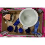 A mixed collection of items to include Glass Paperweight, Blue Glass ware, Large Royal Doulton