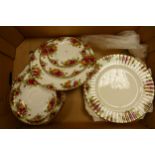 A collection of Royal Albert Old Country Rose Pattern dinner ware to include , Dinner plates, 3 tier
