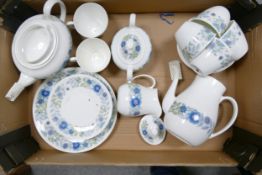 Wedgwood Clementine pattern tea and coffe ware items to include teapot, coffee pot, lidded sugar,