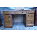 Leather Top Mid Century Oak Pedestal Desk with 9 drawers 122cm W x 60cm