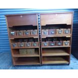 2 Mid century Teak Haberdashery cabinets with integral filing drawers on Metal Castors 103cm H