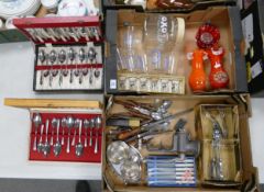A mixed collection to include vintage cutlery, Commemorative glass, boxed kitchen ware , cut