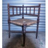 Late victorian arts and crafts Turned Bobbin Oak Rush Seated corner chair circa 1890 (68cm H)