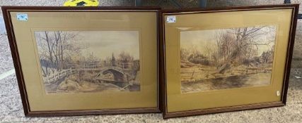 Anne Bonner, watercolour on paper, two riverscenes, dated 1979 and 1980.