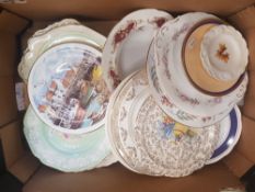 A collection of wall cabinet and cake plates to include spode, paragon etc (1 tray)