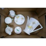 Shelley Eve Shaped 2235 patterned Coffee pot, cream jugs & cups & saucers (1 cup damaged)