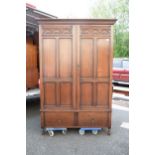 Oak 1 drawer two door wardrobe. 19.6cm high, 49cm deep, 1.23cm wide