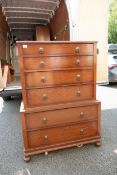 1930's oak chest on chest with enamelled handles. 132cm high, 92cm wide, 46cm deep