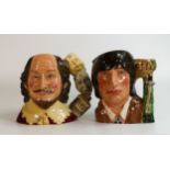 Large Royal Doulton character jugs William Shakespeare D7136 and Shakespearean D6670 (2)