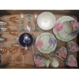 A mixed collection of items to include Kensington part tea set, pearlescent glass ware etc (1 tray).