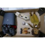 A mixed collection of items to include cased Prinzlux Binoculars, Vintage Toy Doll, Black Forest