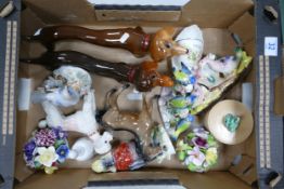 A mixed collection to include Mid Century sausage dog and poodle figures, Sylvac 1818 pot