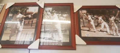 Group of 3 framed cricket themed prints. depicting Sir Donald Bradman 1908-2001 (3)